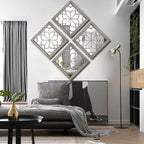 Wocred Set of 4 Mirrors Square Wall Mirror,Gorgeous Rustic Farmhouse Accent Mirror,Barn Wood Color Entry Mirror for Bathroom Renovation,Bedrooms,Living Rooms and More(12”x12”-4pcs)