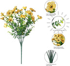 Artificial Flowers for Outdoors Daisy 12 Bundles for Home Decoration, Faux Flower Fake Plants Outside Decoration with Eucalyptus UV Resistant for Planter Porch Patio Yard Garden Yellow