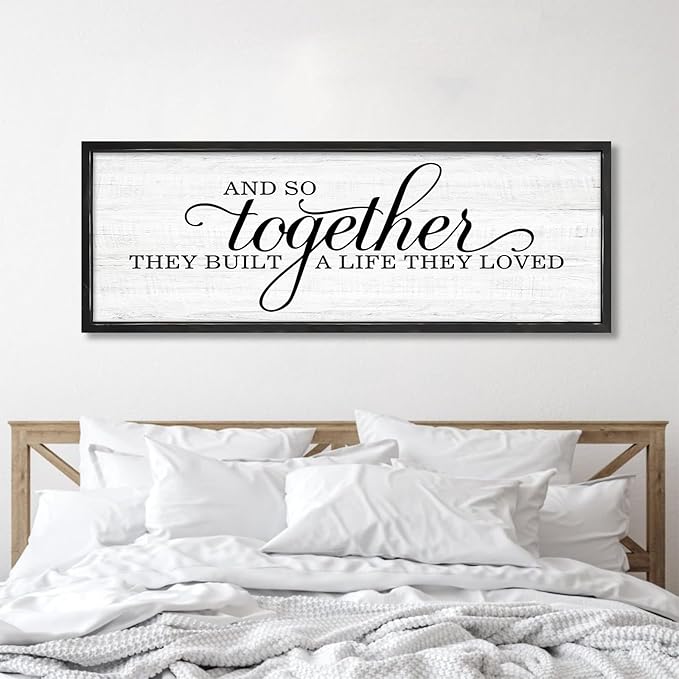 Rutiyoka Farmhouse Wall Decor: 'and so Together They Built a Life They Loved' Sign, 41.3''15'' Framed Wood Wall Art for Bedroom Couples Room Decor (Black Frame)
