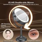 VESAUR Professional 8.5" Lighted Makeup Mirror, 1X/10X Double Sided HD Undistorted Magnifying Mirror with 3 Color 90 Dimmable LED lights, 360° Rotation Vanity Mirror, Unique Black Nickel with Gift Box