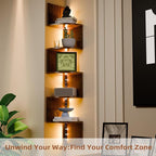 HAAYOT Corner Shelf Wall Mounted: 5-Tier Floating Shelves with Lights for Living Room, Bedroom, Home Office, Rustic Brown