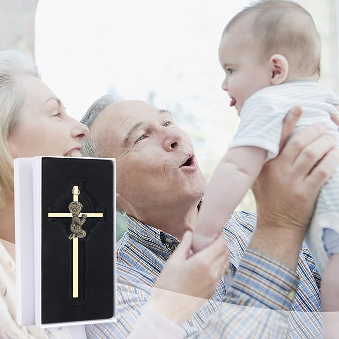 DCCXN Baby Wall Cross Baptism Gifts for Boys, 6 Inch Gold Praying Boy Crosses for First Holy Communion, Christening, Baptismal Cross Decor