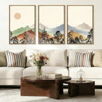 Large Boho Mountain Wall Art Framed Mountains Wall Decor Farmhouse Landscape Art Prints Boho Landscape Artwork Rustic Mountain Wall Pictures Set of 3 for Living Room Bedroom Office Farmhouse 36x24 Inches