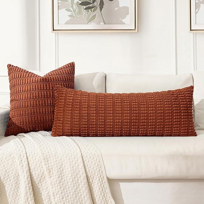 MIULEE Pack of 1 Fall Dark Rust Long Body Lumbar Decorative Throw Pillow Cover 14x36 Inch for Bed Couch Sofa Living Room Soft Boho Pillow Cover Modern Farmhouse Home Decor