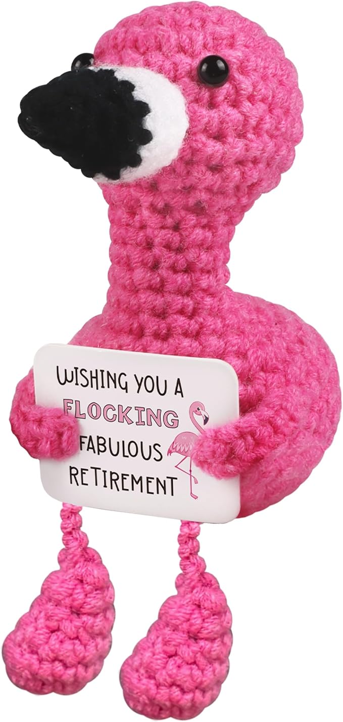 WenmthG Mini Positive Flamingo Crochet Doll - Funny Appreciation Gift for Women Men Couple Positive Crochet Animals Emotional Cheer Up Support Handmade Flamingo Birthday Retirement Decoration Gift