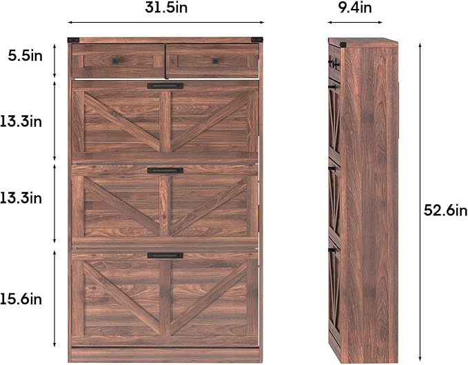 Shoe Cabinet with 3 Flip Drawers & 2 Drawers,Freestanding Shoe Storage Cabinet for Entryway,Farmhouse Narrow Slim Organizer Rack for Foyer,Hallway,Dark Walnut