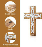 OKSQW Wall Cross Retro Catholic Wooden Hanging Baptism Crosses with Unique Metal Cross Spiritual Religious Cross with Hook 12" Blessed Letter Design Christmas Crucifix Gift for Church Home Wall Decor