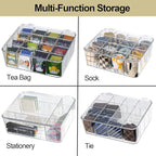 Socks Underwear Drawer Organzier Dividers, 16 Compartment Removable Divided Plastic Storage Bin with Lid, Storage Organizer for Scarves Ties Bras, Clear Dresser Drawer Organizers
