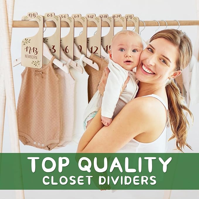 Baby Closet Dividers - Set of 8 Wooden Double-Sided Baby Clothes Organizer from Newborn to Toddler for Daily Gender-Neutral Baby Nursery Decor
