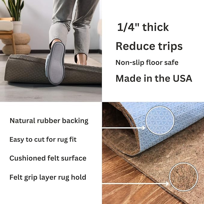KOECKRITZ RugLock 8' Round Rug Pad – Non-Slip Felt & Rubber Dual Surface Rug Gripper, 0.345" Thick Cushion, Strong Grip Floor Protection, Safe for All Floors
