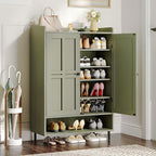 ONBRILL Shoe Cabinet with Cross Molding Doors, 6-Tier Shoe Storage Cabinet with 3 Adjustable Shelves and Metal Legs, 45'' Tall Shoes Rack Organizer Cabinet for Entryway, Front Door, Green