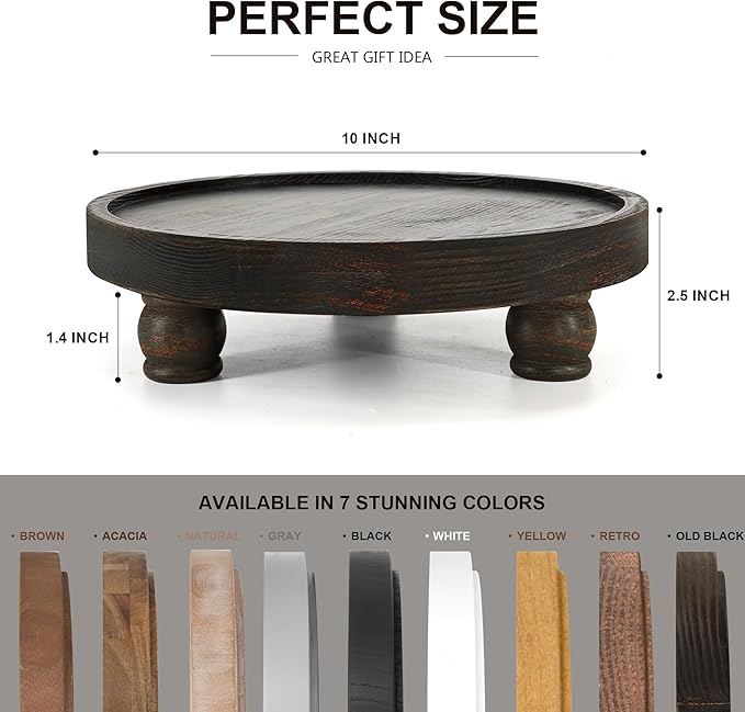EOSAHR Pine Wood Farmhouse Display Risers for Bathroom Decor - Decorative Tray for Kitchen Counter Decor - Rustic Style Wood Pedestal Stand for Coffee Table (Distressed Black)
