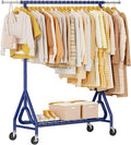 Heavy Duty Clothing Rack, Metal Clothes Rack Load 450 LBS, Rolling Coat Racks for Hanging Clothes with Lockable Wheels, Wardrobe Closet Garment Racks for Bedroom, Navy Blue