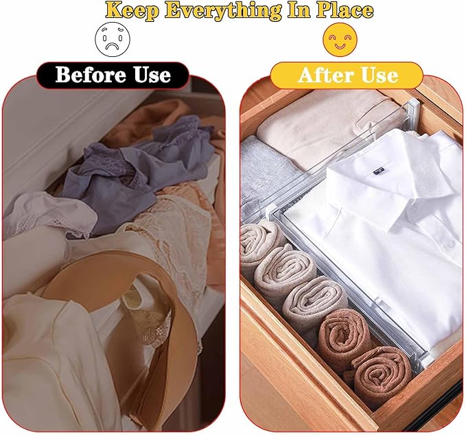 12 Pack Drawer Dividers for Clothes, 3.15" High 11.34"-19.69" Adjustable Expandable Dresser Drawer Organizer, Clear Plastic Separators for Dresser, Baby Clothing, Underwear