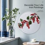 Wall Picture, with Holly Berry Branches Printed Circular Iron Hanging Picture,Wall Art Decor,Home for Bedroom Living Room Bathroom Decor,Iron Painting 11.8X11.8 in