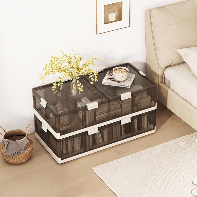 Giantex 53Gal Under Bed Storage Containers, 4 Pack Stackable Rolling Plastic Storage Boxes with Wheels & Lids, Clear Collapsible Storage Bins for Clothes, Shoes, Blankets (2)