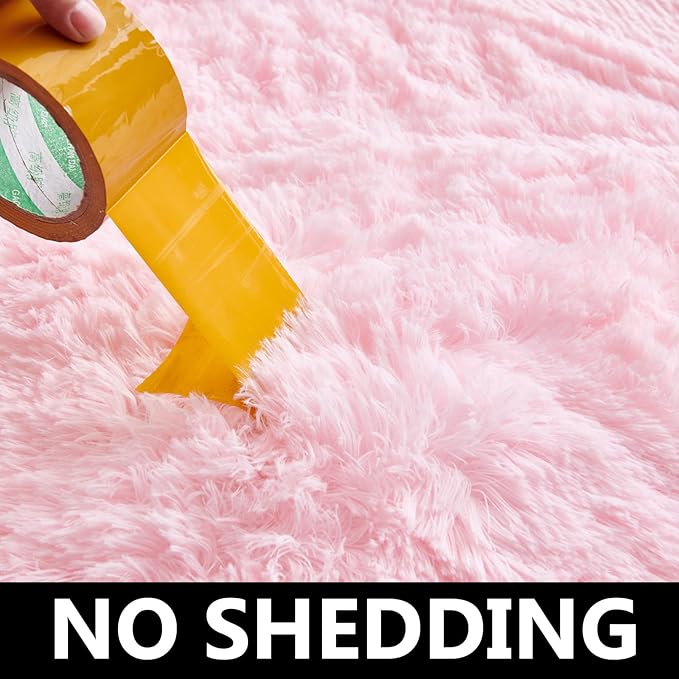 FJZFING Pink Round Rug Ultra-Soft Plush Modern 6x6 Circle Area Rug for Kid's Bedroom, Fluffy Shag Circular Rug for Nursery Room, Non-Slip Home Decor Cute Pink Carpet for Teen's Room