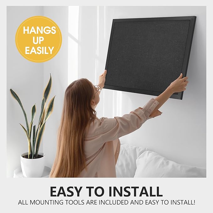 AKTOP 2 Pack Black Cork Board Bulletin Board with Linen 20" X 30", Large Framed Corkboard for Wall, Hanging Pin Board Picture Board for Home Office Decor, Cute Vision Board with Pushpins