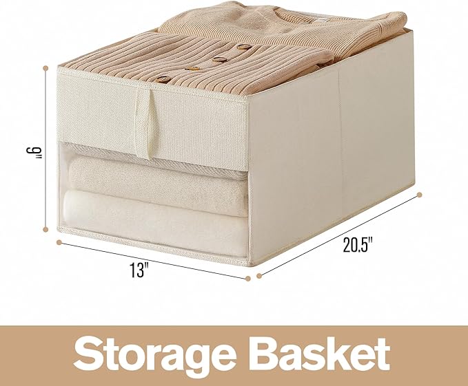 Lifespace Storage Wardrobe Organizer, Large 6-Compartment Foldable Drawer System with Handles, Beige Fabric Storage Box for Clothes, Blankets, Toys, 2-Pack (2, Cream, 20.5”X13“X9”)