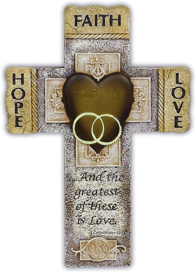 Faith, Hope, and Love Marriage Wall Cross, Wedding, Engagement, and Vow Renewal Couples Gift, Wall Crosses with Bible Verse, 7.25-inch by 10.5-inch, by Abbey & CA Gift