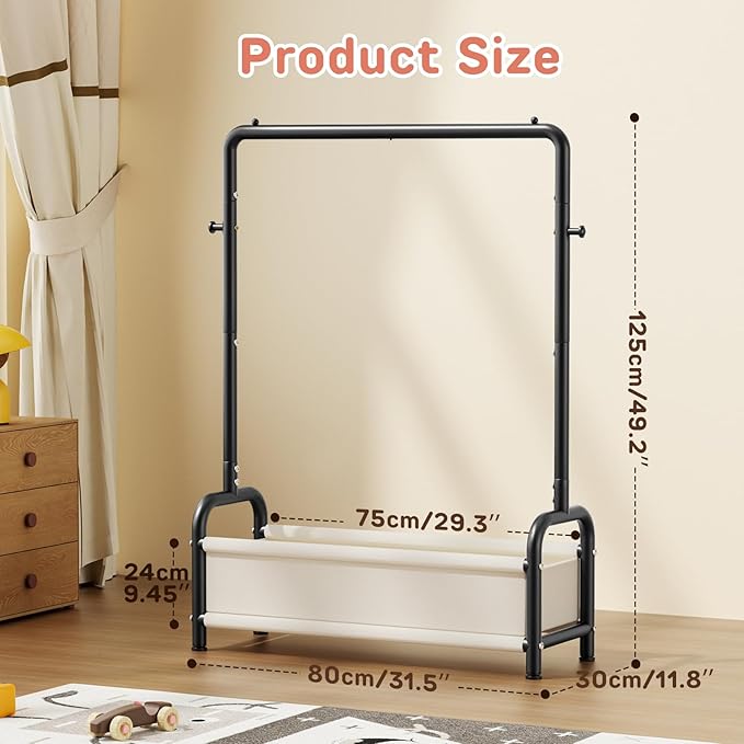Kids Clothing Rack with Storage Shelf, Kids Dress Up Storage for Coats, Small Baby Garment Rack for Hanging Clothes, Toddler Wardrobe Closet Organizer (Classic, Black)