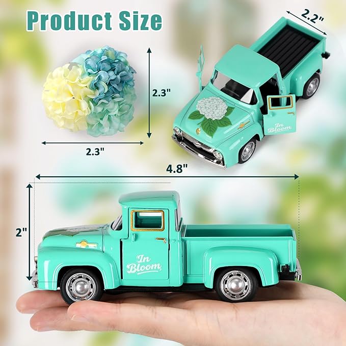 Huray Rayho Hydrangeas Metal Truck Decor,with Artificial Hydrangeas Vibrant Pattern,Spring Table Centerpiece Decoration Tiered Tray for Home Kitchen,Gifts Packaging for Women Mother's Day