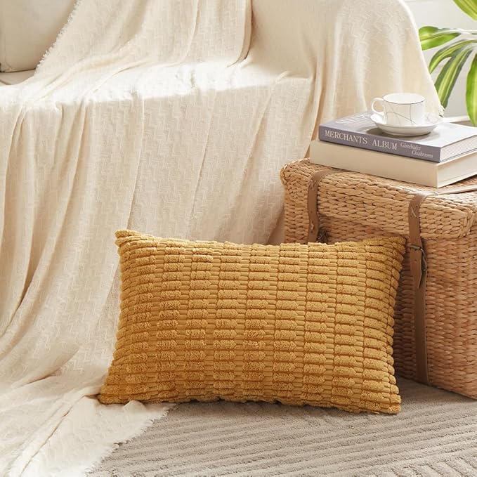 Fancy Homi 4 Packs Decorative Throw Pillow Covers for Living Room Couch Bed, Modern Farmhouse Boho Home Décor Accent Cushion Case, 24" x 14", Mustard Yellow