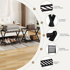 26.77"L Luggage Rack for Guest Room - 1 Pack Full Assembled Luggage Rack Stand for Suitcases, Foldable Luggage Holders with Shoe Shelf, 5 Nylon Straps for Bedroom, Hotel (Black Bamboo Suitcase Stands)