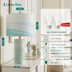 Scenekoy 23" Alabaster Table Lamp Set of 2 with Night Light for Bedroom Living Room, Rotary Switch, Blue Table Lamp with Linen Shade, Modern Nightstand Lamps for Room Bedside Bedroom (Bulb Included)