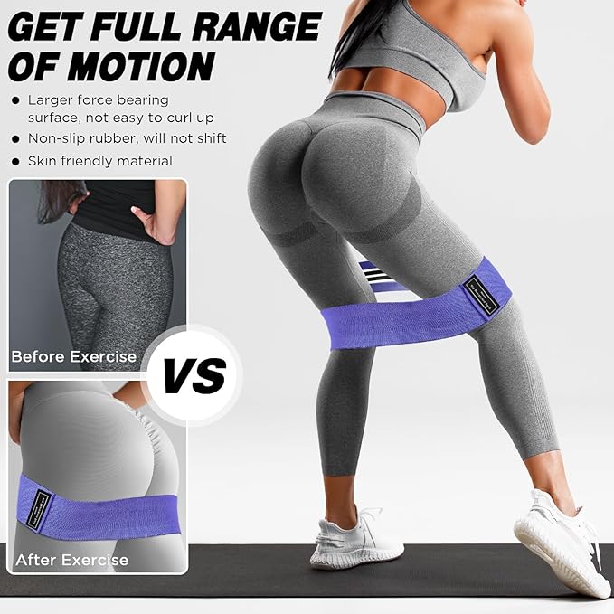 12 Pcs Fabric Resistance Bands for Working Out Booty Workout Stretch Exercise Bands Non Slip for Legs Squat Resistance Loop for Women Men Starter Butt Hip Thigh Fitness