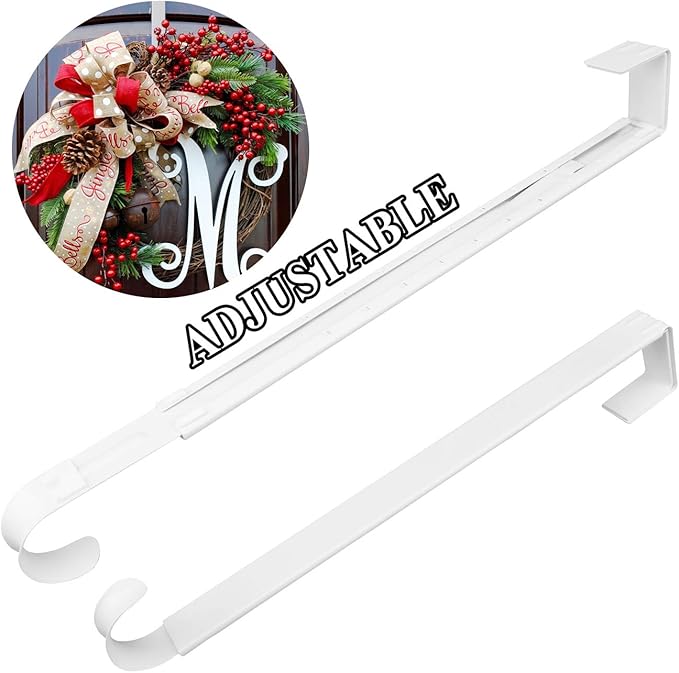 HEYHOUSE Wreath Hanger,Adjustable Length 14.9-25 Inch Metal Door Hanger,Wreath Hanger for Front Door 20 lbs Larger Christmas Wreaths Decorations HookWhite