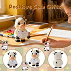 Positive Cow Figurine - 5.1" Tall Hand-Painted Resin Indoor Office Desk Decoration with Cute Motivational Sign, Funny Gift for Women Friends Bestie BFF Bestfriend Coworkers