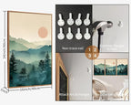 SIGNINART Large Boho Mountain Framed Canvas Wall Art Set, Nature Pine Tree Wall Painting, Abstract Foggy Forest Wall Decor, Modern Sunrise Art Prints for Bedroom Living Room and Office - 24"x36"x3