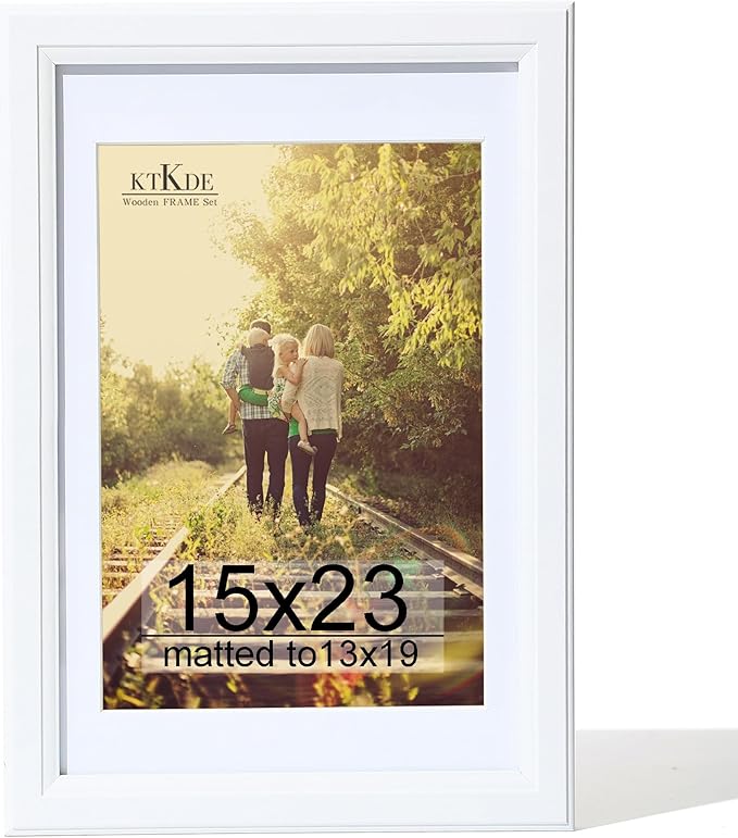 KTKDE 15x23 Picture Frame,Poster Frame Display Pictures 13 x 19 with Mat or 15x23 Without, Tempered Glass,23 by 15 White Wooden Frame Wall Gallery Photo Frame best gift