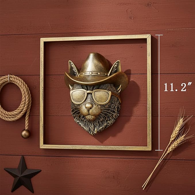 Newinhome Animal Heads Wall Decor (Includes Metal Frame) Resin Animals Sculptures Head Wall Hanging Decoration Gold vintage Wall Sculpture for Living Room Bedroom Office(Bobcat)