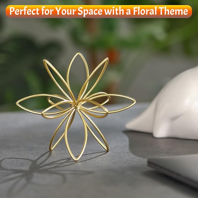 4.25" Gold Sphere Decor, Metal Handmade Floral Decorative Sculpture, Abstract Tabletop Decorative Ball for Home Metal Sphere Decor
