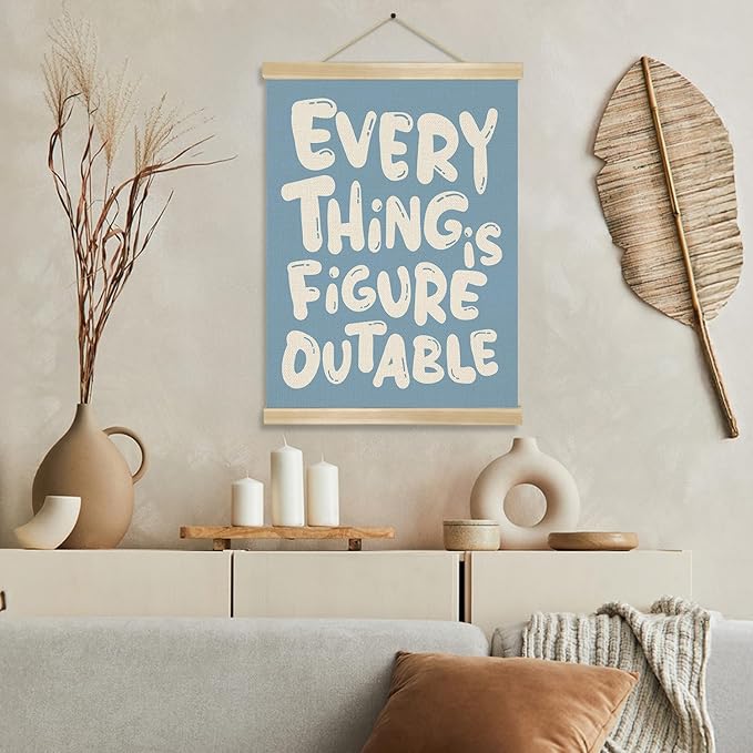 Everything is Figure outable Inspirational Wall Art Decor,Positive Motivational Poster,Affirmations Wall Hanging Poster for Office, Living Room, Bedroom ,Motivational Gift for Birthday,Graduation New job 14x18.5inch(Blue)