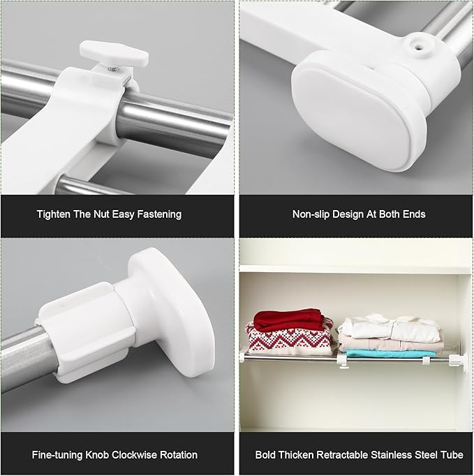 Geetery 4 Pcs Closet Tension Shelf Rod Metal Expandable Shelf Organizer Adjustable Closet Shelves Rack DIY Dividers Separators for Cabinet Storage Locker Clothes(19.69–31.5 Inch)
