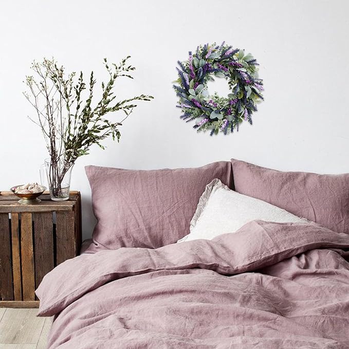 Lavender Wreaths for Front Door, 20 inch Artificial Farmhouse Wreaths for Wall Window Party Wedding Decor Indoor Outdoor Spring Summer Fall Decoration