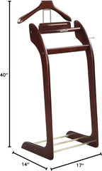 Proman Products Windsor Suit Valet Stand VL16001 with Top Tray, Contour Hanger, Trouser Bar, Tie & Belt Hooks and Shoe Rack, 17"W x 14"D x 40"H, Dark Walnut