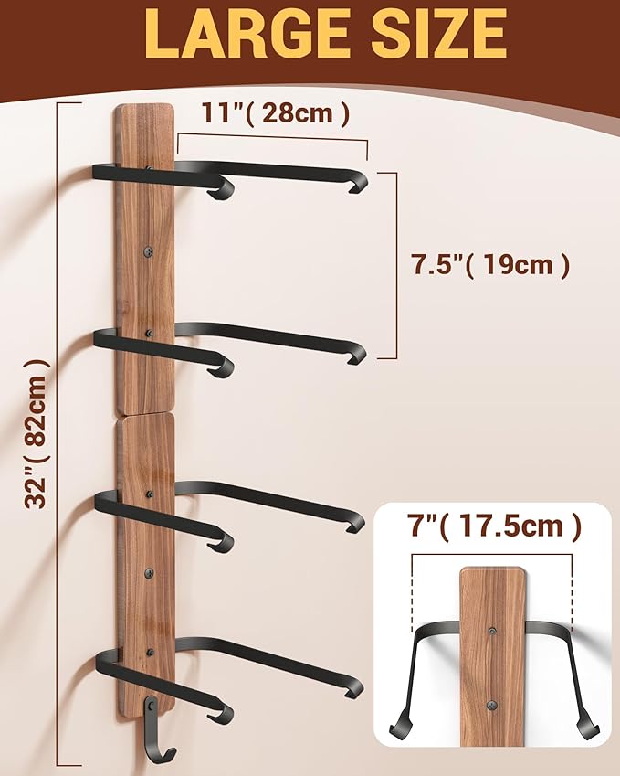 Cowboy Hat Rack for Wall, Cowboy Hat Holder for 4 with Hooks,Wooden Rustic Metal Hanger for Wall with Pine Board,Western Baseball Hat Rack Holder for Fedora, Sun Hats (4 Hats)