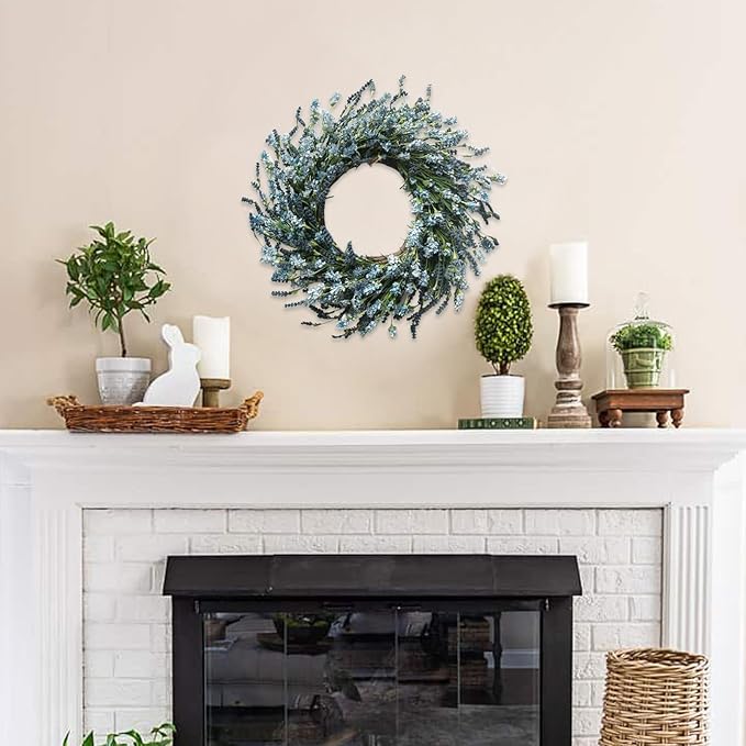 TEMPUS 20 Inch Blue Grains Flower String for Front Doors Wreath, Spring and Summer for Indoor and Outdoor Decor, Rustic and Farmhouse Style Home Blue Wreath