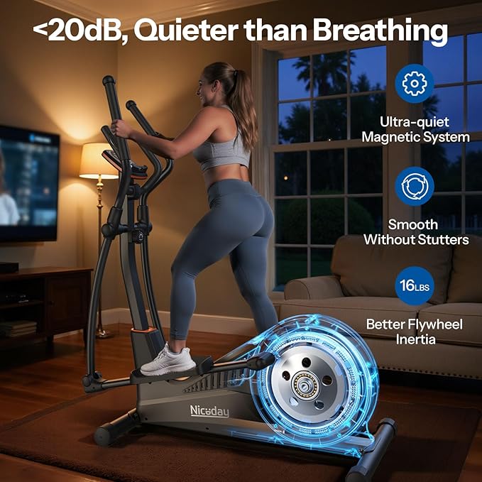 Niceday Elliptical Machine, Elliptical Exercise Machine for Home with Hyper-Quiet Magnetic Driving System, Elliptical Trainer with 15.5IN & 20IN Stride, 16 Resistance Levels, 500LBS Loading Capacity
