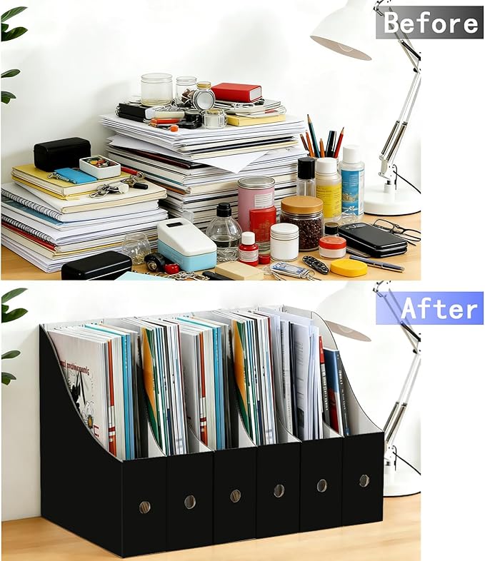 Limitliho Magazine Holde, Magazine File Holder for Home, Office, Desk, 10.6'' H×10.2'' L ×3.5''W Magazine Storage Box (Black, 6 Pack)