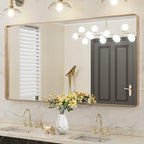 LOAAO 55”X30” Gold Bathroom Mirror, Rounded Rectangle Gold Frame Mirror, Brushed Gold Bathroom Vanity Mirror Wall-Mounted, Anti-Rust, Tempered Glass, Hangs Horizontally or Vertically