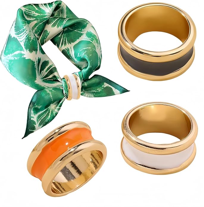 SYWDUDUCLT Scarf Ring for Women's Shawl, Silk Neckerchief, Tshirt, Gold/Sivler, S/M/L, 2 Pcs