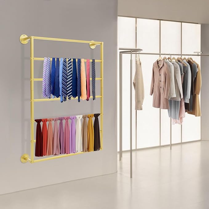 Scarf Organizer, Hijab Organizer, 7 Tier Wall Mounted Ribbon Rack, Ties Silk Scarves Towels Storage Multifunctional Metal Rack, Wall Shelf for Clothing Store, Flower Shop, Home