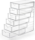 Hipiwe Plastic Drawer Organizer Clear Desktop Drawers Box with 6 Pull Out Drawer Compact Storage Box for Cabinet Vanity Bathroom Bedroom Pantry Shelf Office Closet Organization