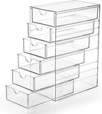 Hipiwe Plastic Drawer Organizer Clear Desktop Drawers Box with 6 Pull Out Drawer Compact Storage Box for Cabinet Vanity Bathroom Bedroom Pantry Shelf Office Closet Organization