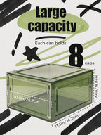 6 Pack Hat Organizer Box, Stackable Clear Baseball Caps Holder Box Containers with Magnetic Door for Hats Snapback Cap Storag, Hat Rack Display Case, Holds 8 Hats Each (Green)